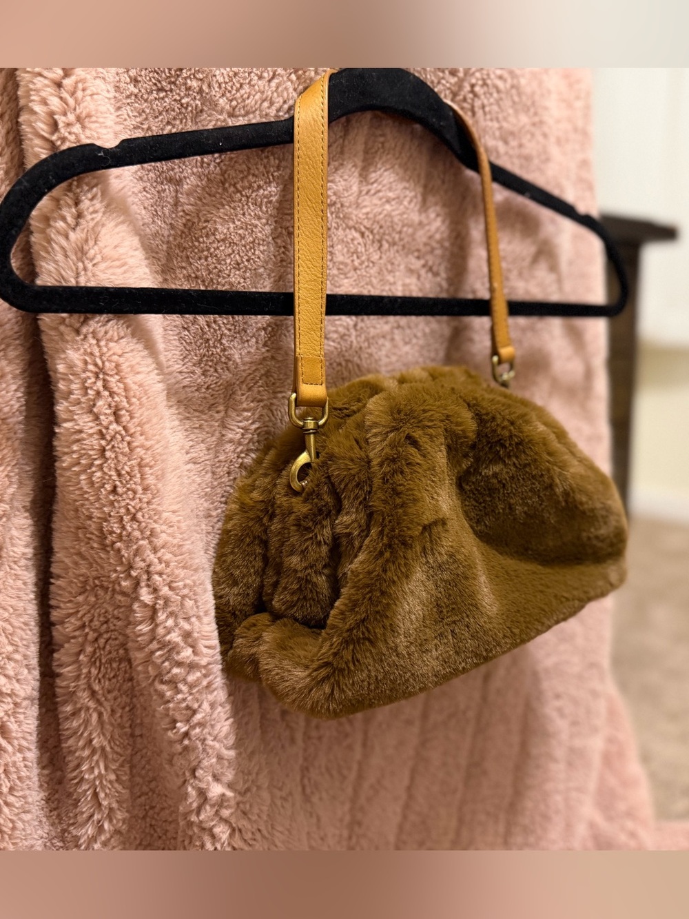 By Anthropologie Brown Faux Fur Clutch Crossbody Bag